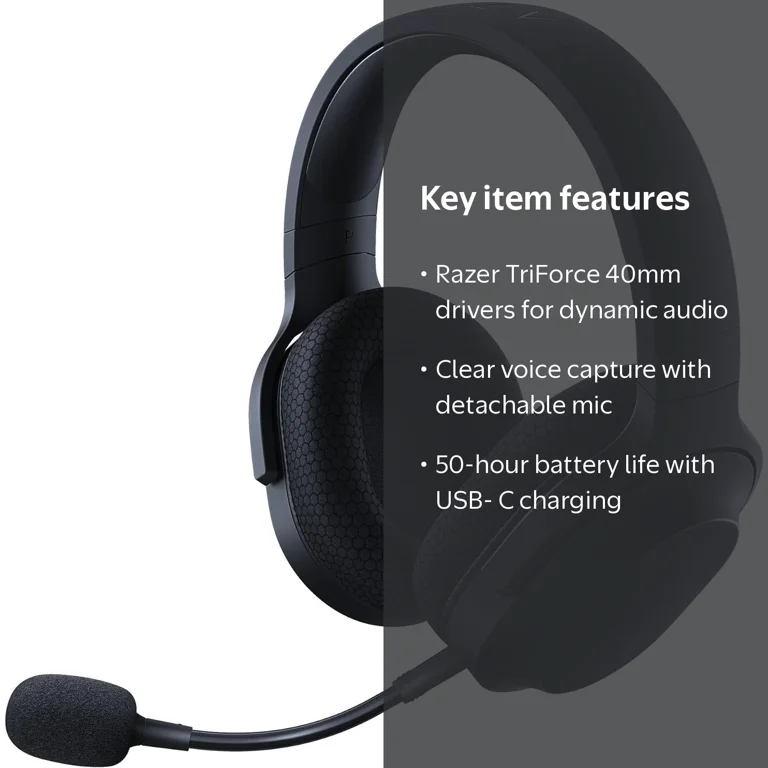 Razer, Wireless Gaming Headset, Bluetooth, 2.4GHz, 250g, Black