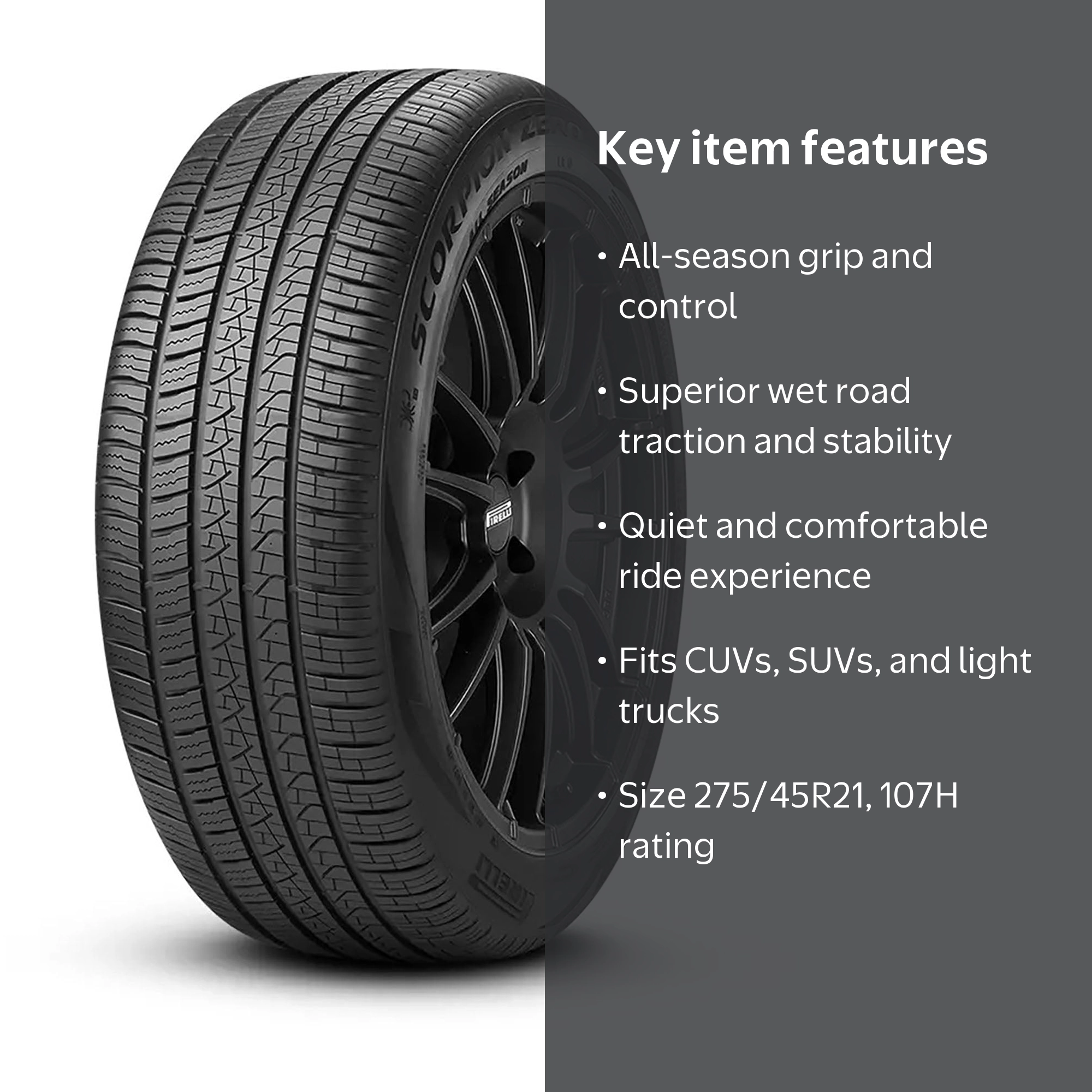 Pirelli, SUV Crossover Tire, 275/45R21, All Season, Black