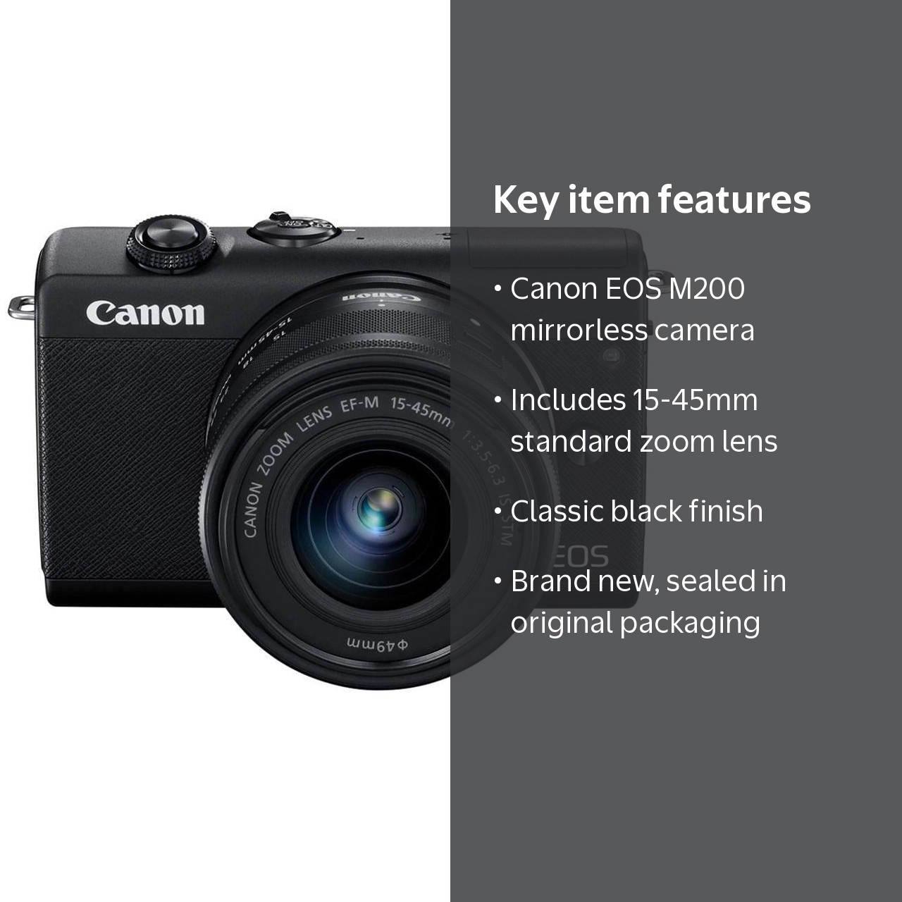 Canon EOS M200 DSLR - 24.1 MP, 4K, 3x zoom, EF-M 15-45mm Lens, Wi