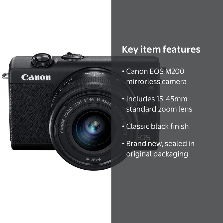 Canon EOS M200 DSLR - 24.1 MP, 4K, 3x zoom, EF-M 15-45mm Lens, Wi