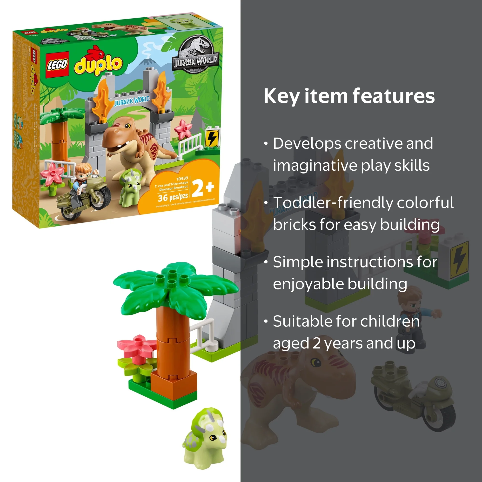 LEGO DUPLO Jurassic World T. rex & Triceratops Dino Creator
