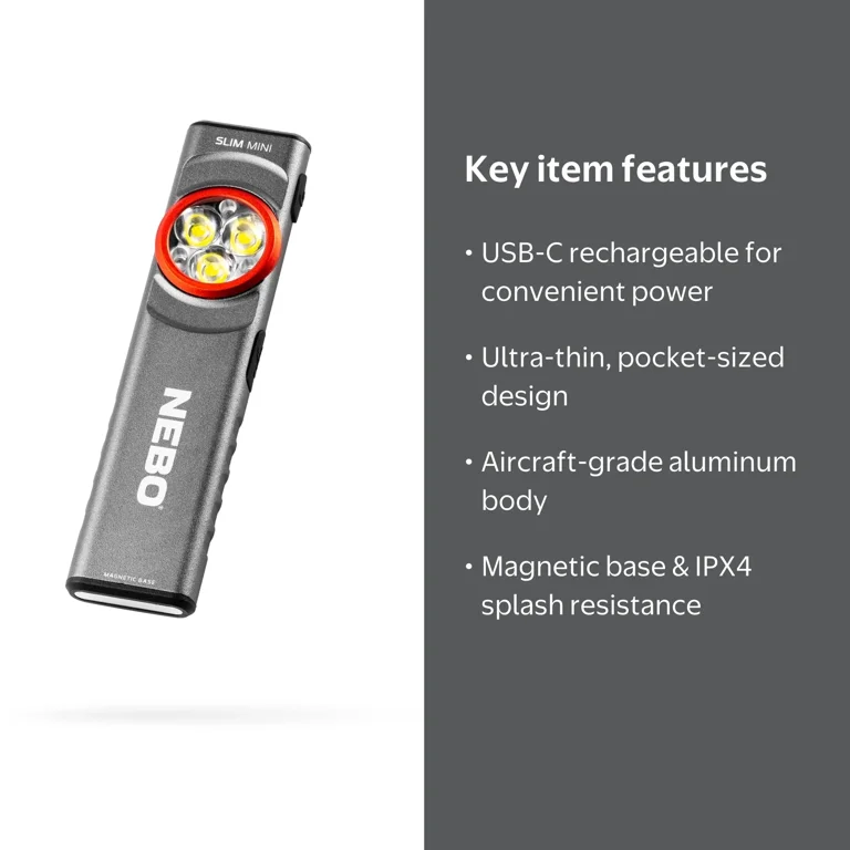 nebo 250 125 25 lumen flashlight SLIM Mini Rechargeable Pocket Light Ion battery NEBO SLIM Mini Rechargeable Pocket