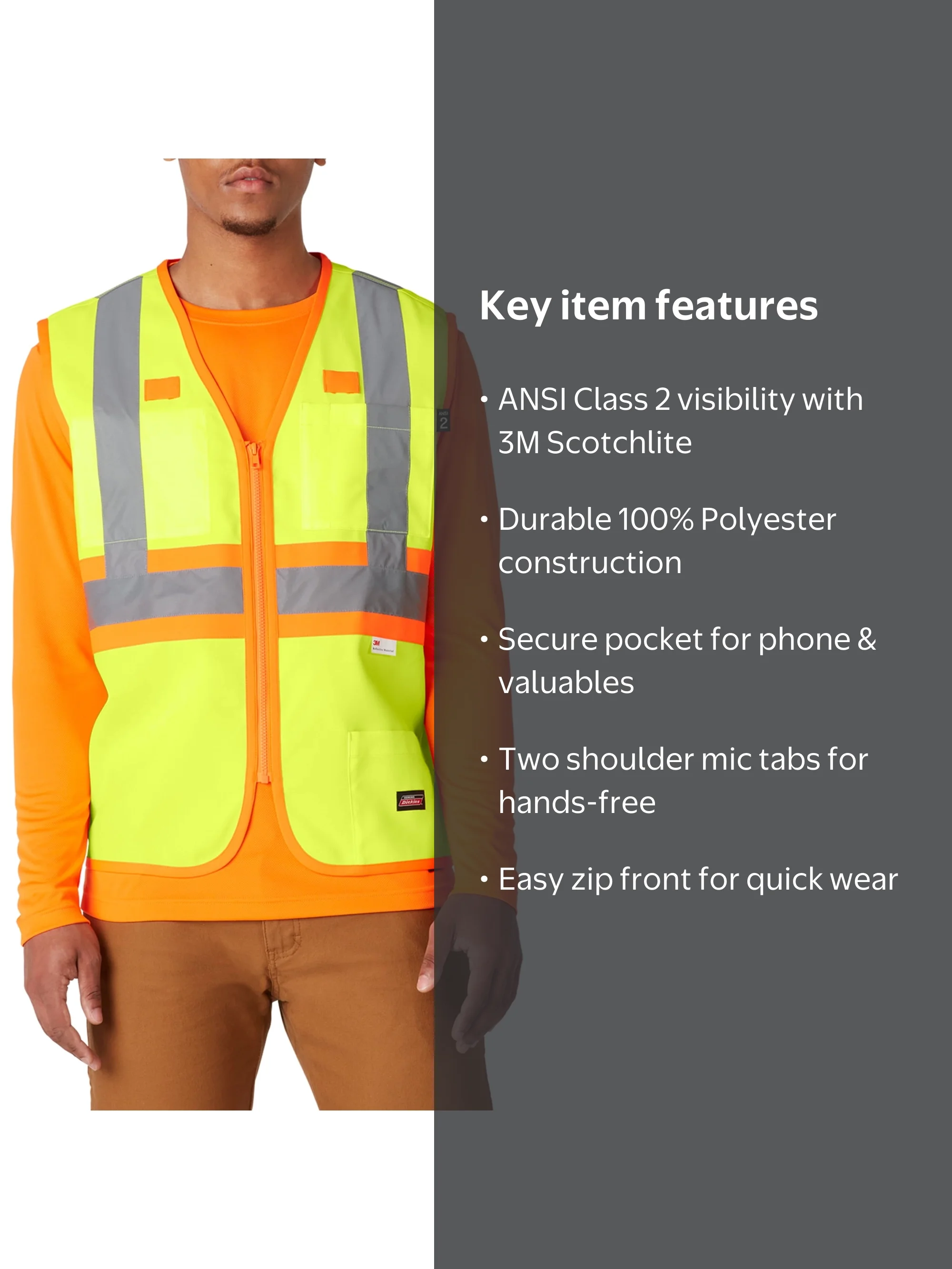 Genuine Dickies Hi-Vis Synthetic Work Vest, 3M Scotchlite