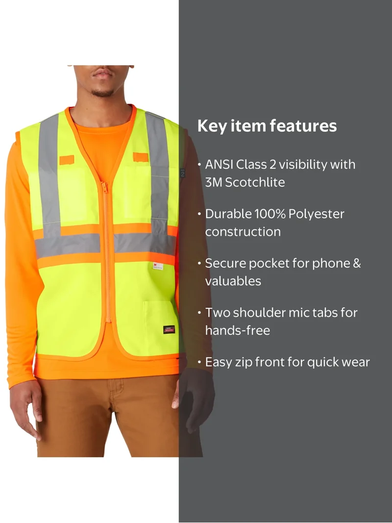 Genuine Dickies Hi-Vis Synthetic Work Vest, 3M Scotchlite