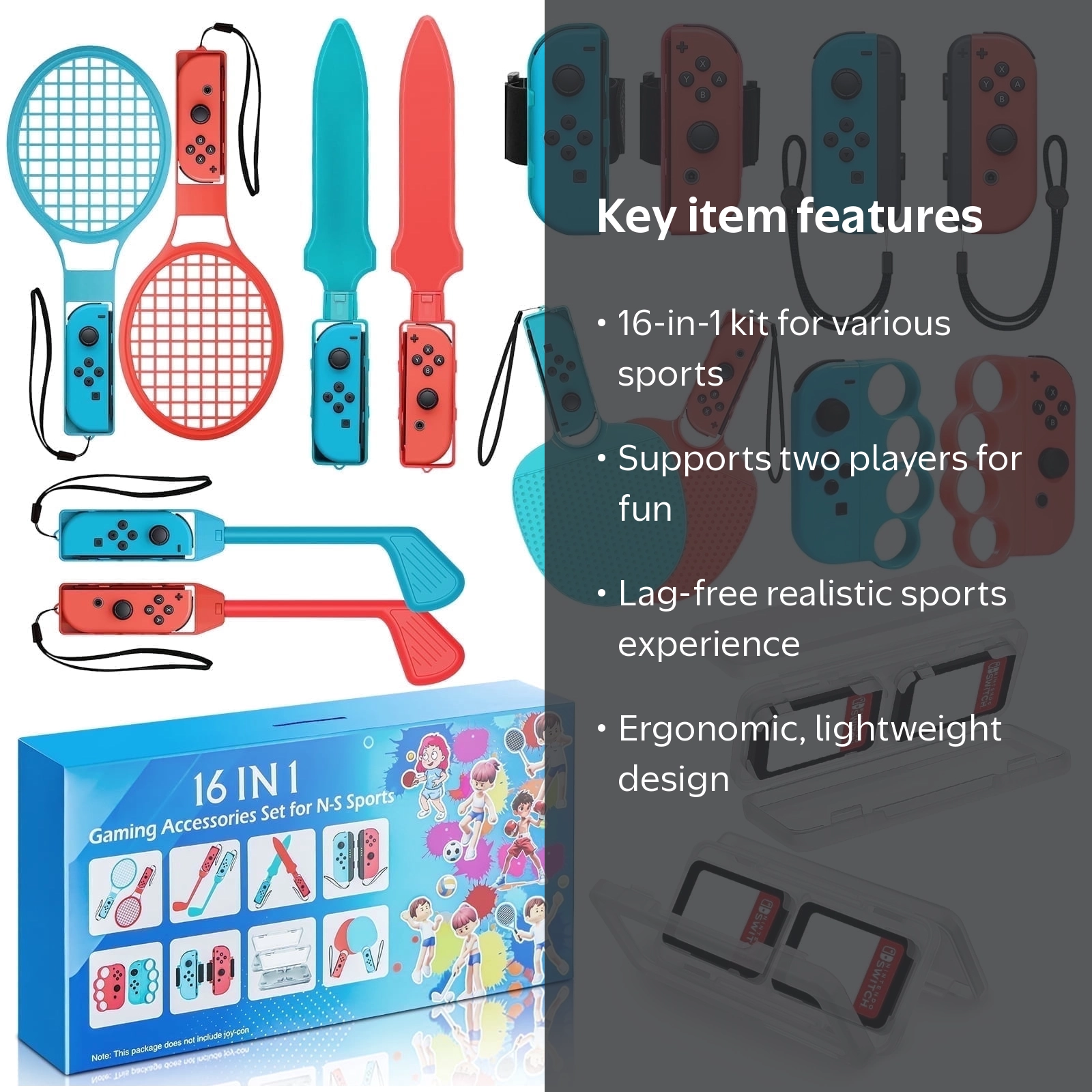 BRHE, Nintendo Switch Sports Accessories, 16 in 1 bundle, Blue