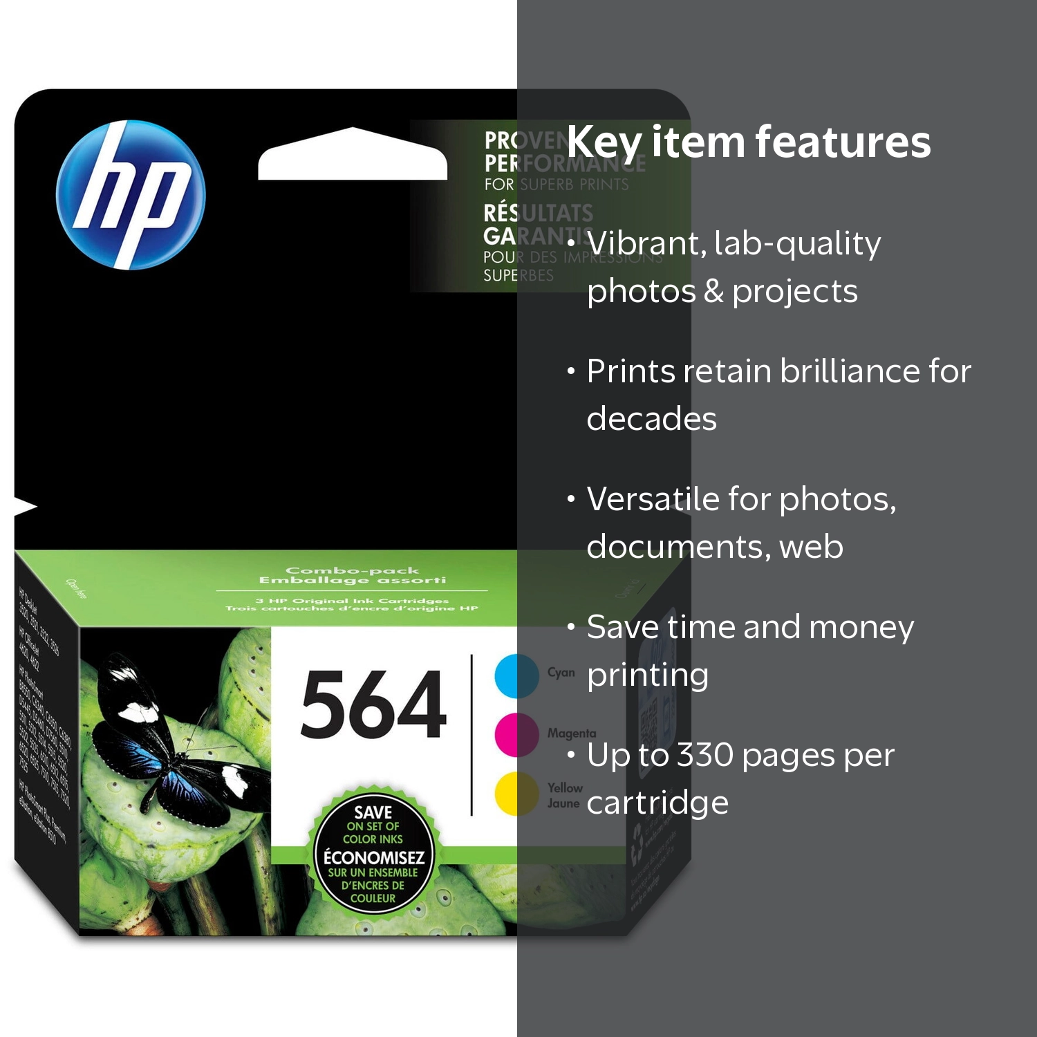 HP, Ink Cartridges, 564 3pk Cyan/Magenta/Yellow, 300 pages each