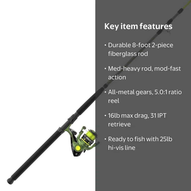 Zebco Big Cat Medium-Heavy Spinning Reel and Fishing Rod Combo, 8