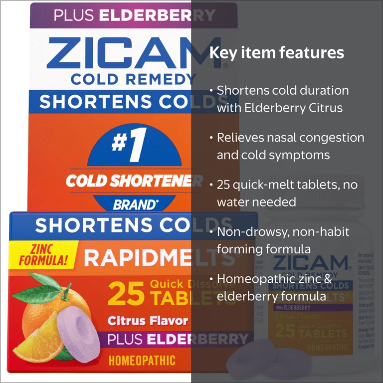 Zicam Cold Remedy Zinc RapidMelts, Elderberry Citrus, Homeopathic