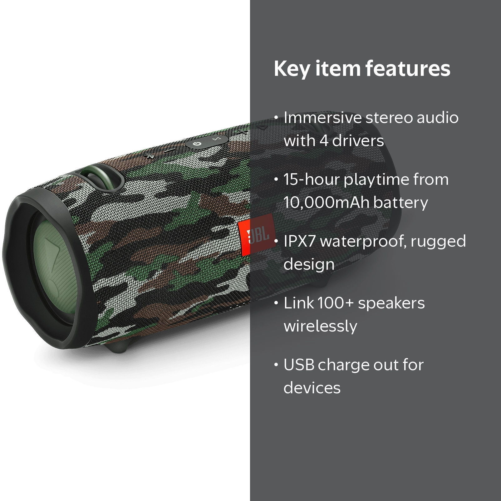 JBL Xtreme 2 Portable Wireless Bluetooth Speaker, Squad, with Bass