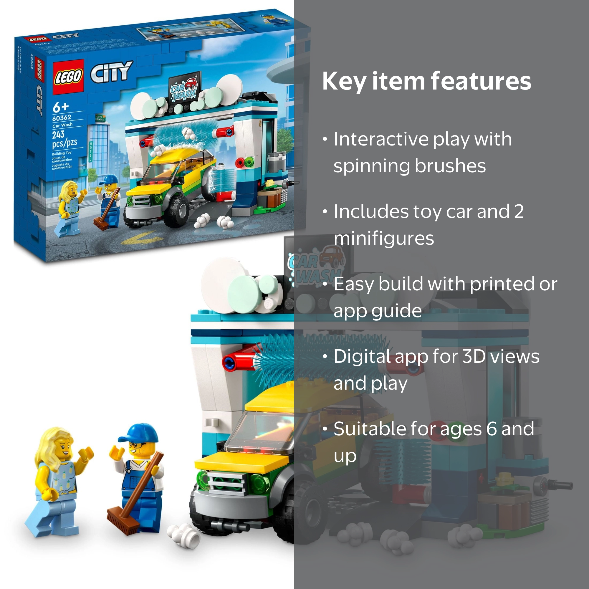 LEGO, City Car Wash 60362 Building Toy Set, Fun Gift for Kids 6+