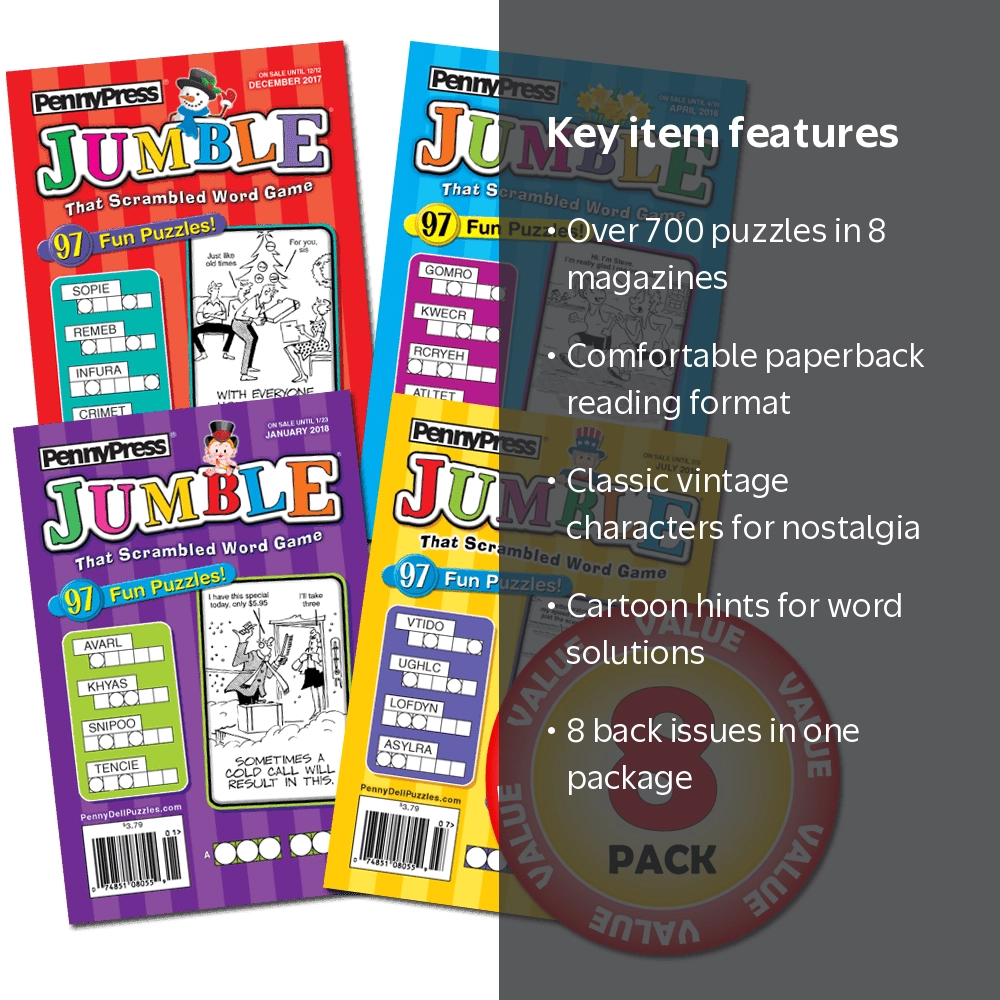 Penny Dell Jumble Puzzle 8-Pack, Over 700 Scrambled Word Puzzles