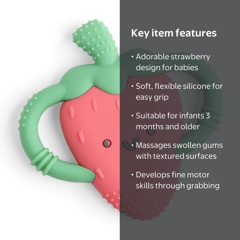 Itzy Ritzy Chew Crew Strawberry Teether, Silicone, Easy-Hold