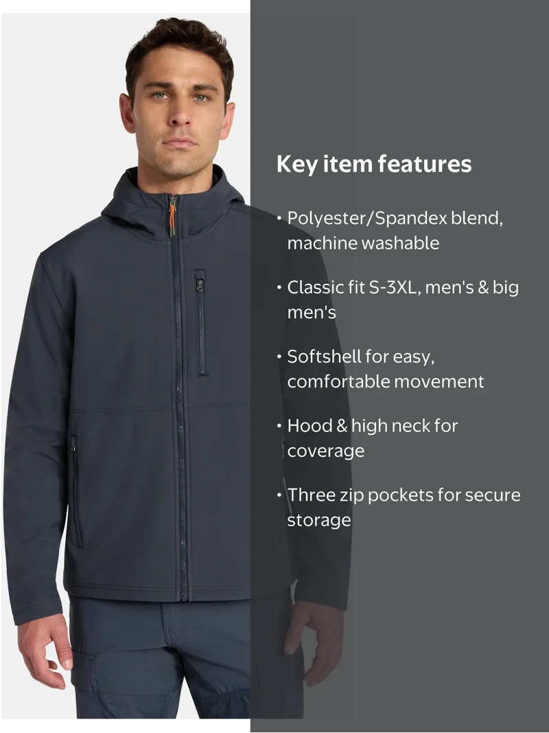 Ozark Trail Men's & Big Men's Softshell Jacket with Hood, Sizes S