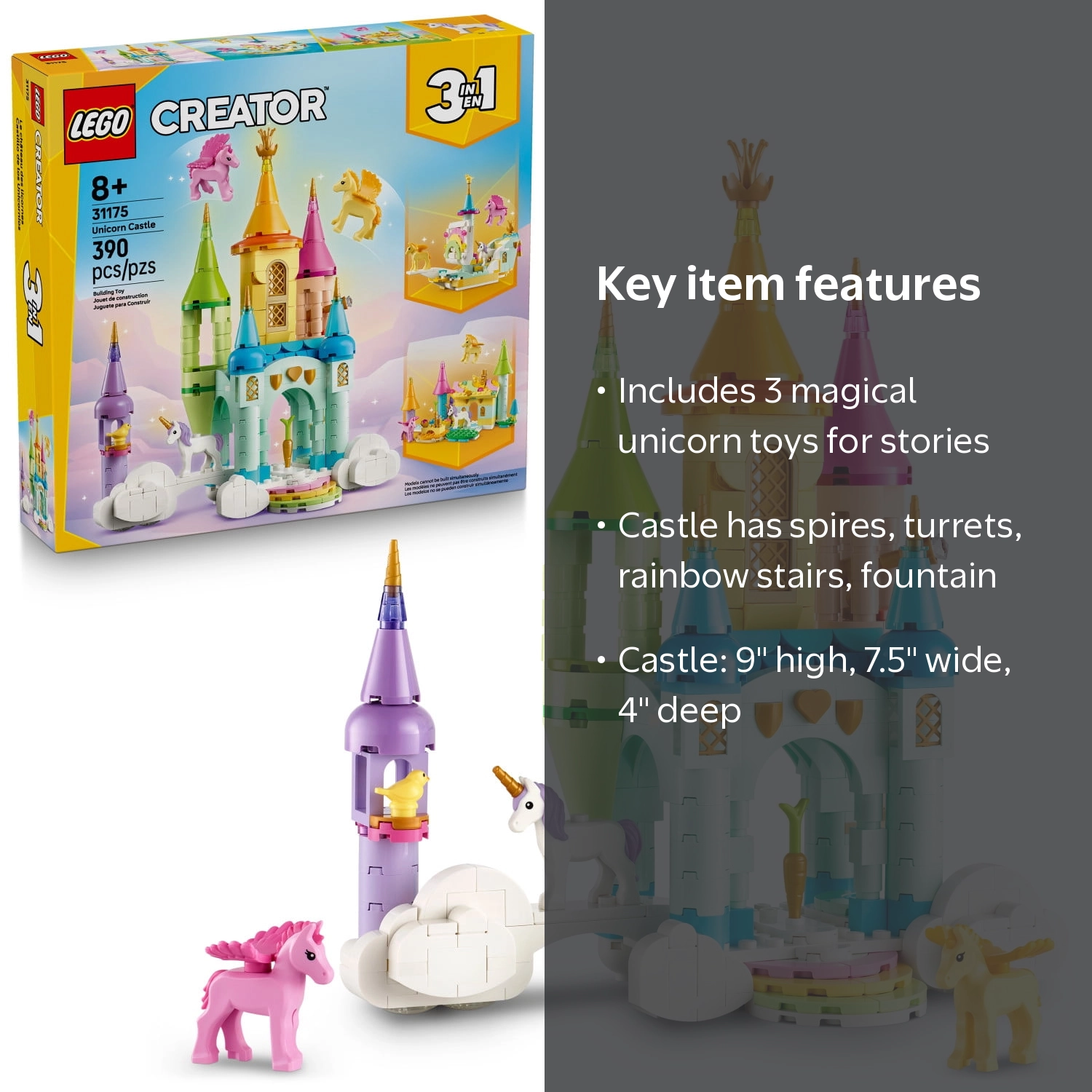LEGO, Creator 3 in 1 Unicorn Castle, 31175, Fantasy Play Set