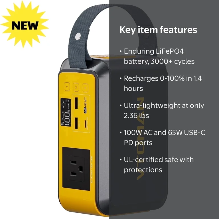 VTOMAN Jump 100 Portable Power Station, 88.8Wh LiFePO4, 100W AC