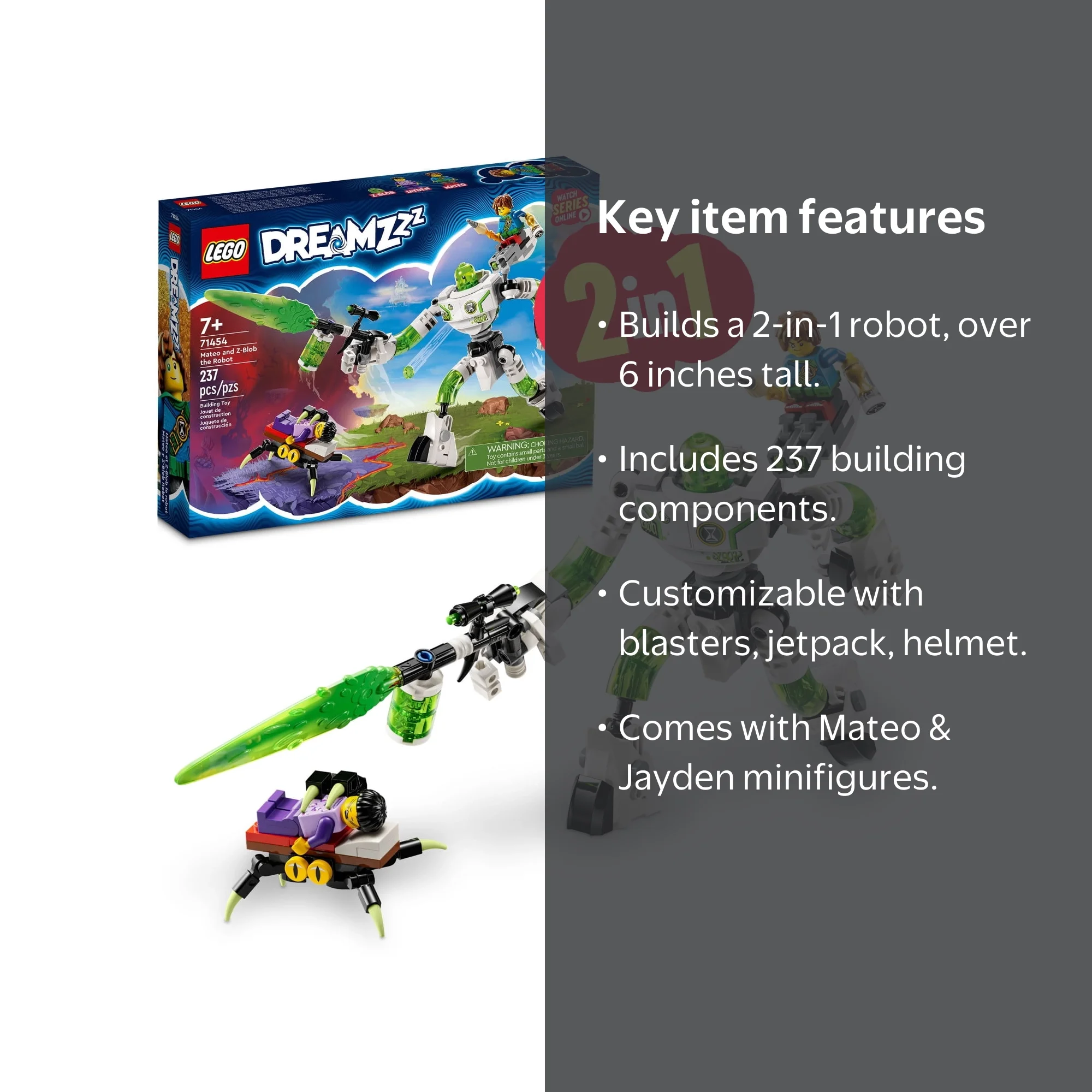 LEGO DREAMZzz Mateo and Z-Blob Robot Building Toy Set, 2 in 1