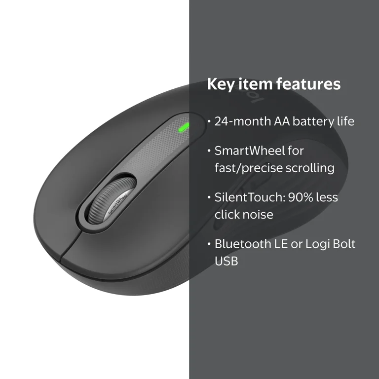 Logitech M650 Signature Wireless Mouse, Graphite, 5 Buttons, 1 x