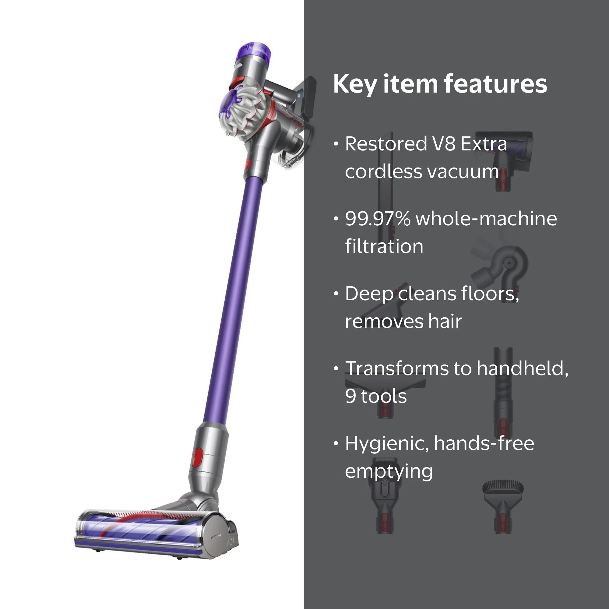 Dyson, Restored Premium V8 Extra Cordless Vacuum, Purple - Walmart.com