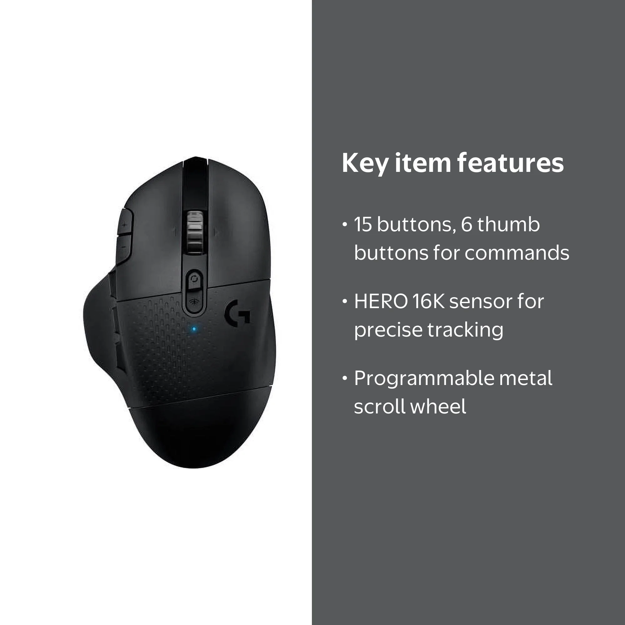 Logitech G604 Lightspeed HERO Gamer Wireless Gaming Mouse, Black