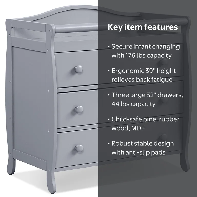 infant dresser changing table Glaf Baby with 6 Storage Drawers and Pad Topper Modern Diaper Change Station Changing Table for Newborn Baby and (Grey) : Baby while the raised guardrail helps prevent small items from slipping off during use GustoWave Wooden Baby Changing Table,Modern