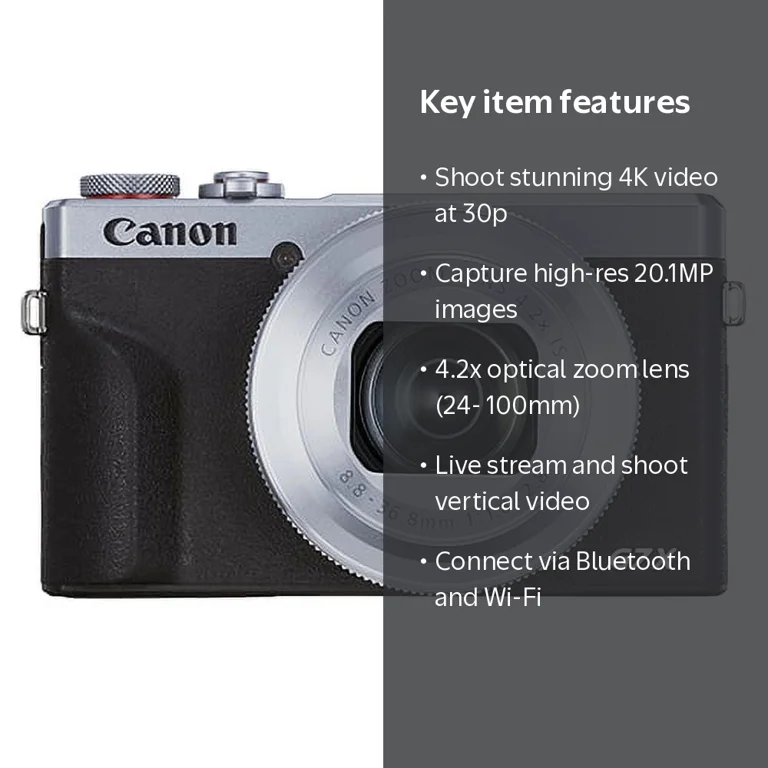 Canon, PowerShot G7 X Mark III Digital Camera, 20.2MP 4K, Silver