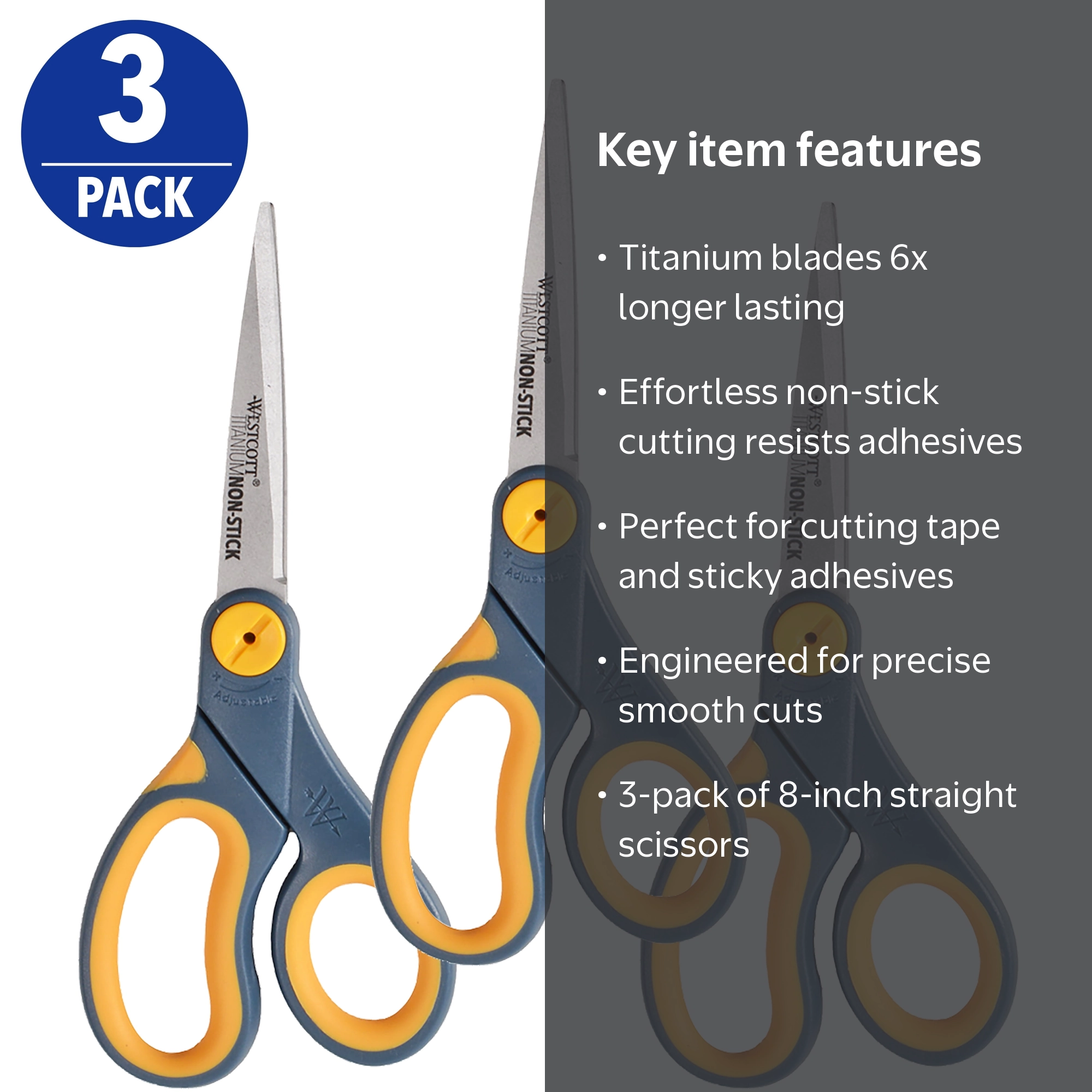 WESTCOTT, Scissors, 8-inch Titanium Non-Stick, 3-Pack - Walmart.com