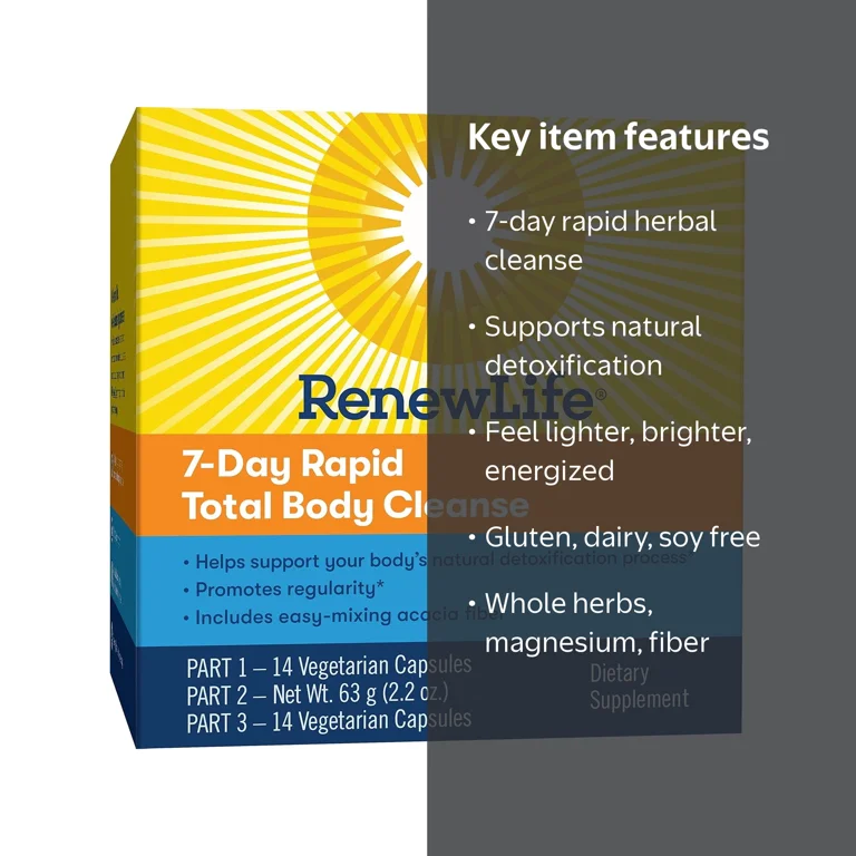 Renew Life Clear Bowel Detox Cleanser, 7 Day Rapid Total Body