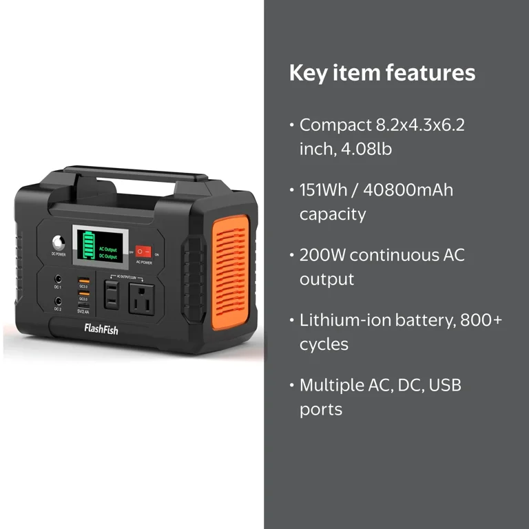 Flashfish 200W Portable Power Station, 151Wh Solar Generator