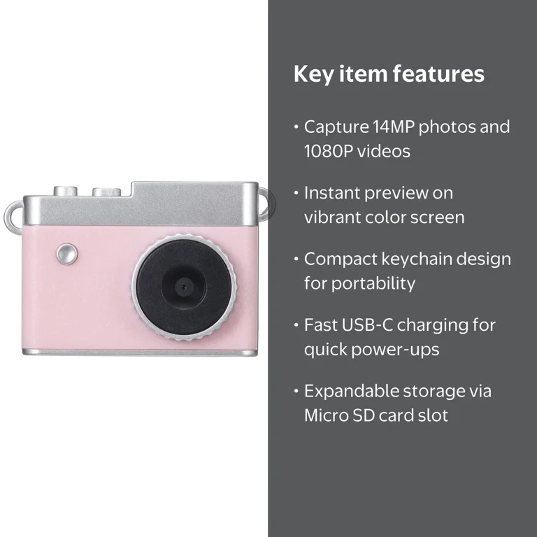 Vivitar Keychain Digital Camera-Pink, Micro SD Card Slot, Prime