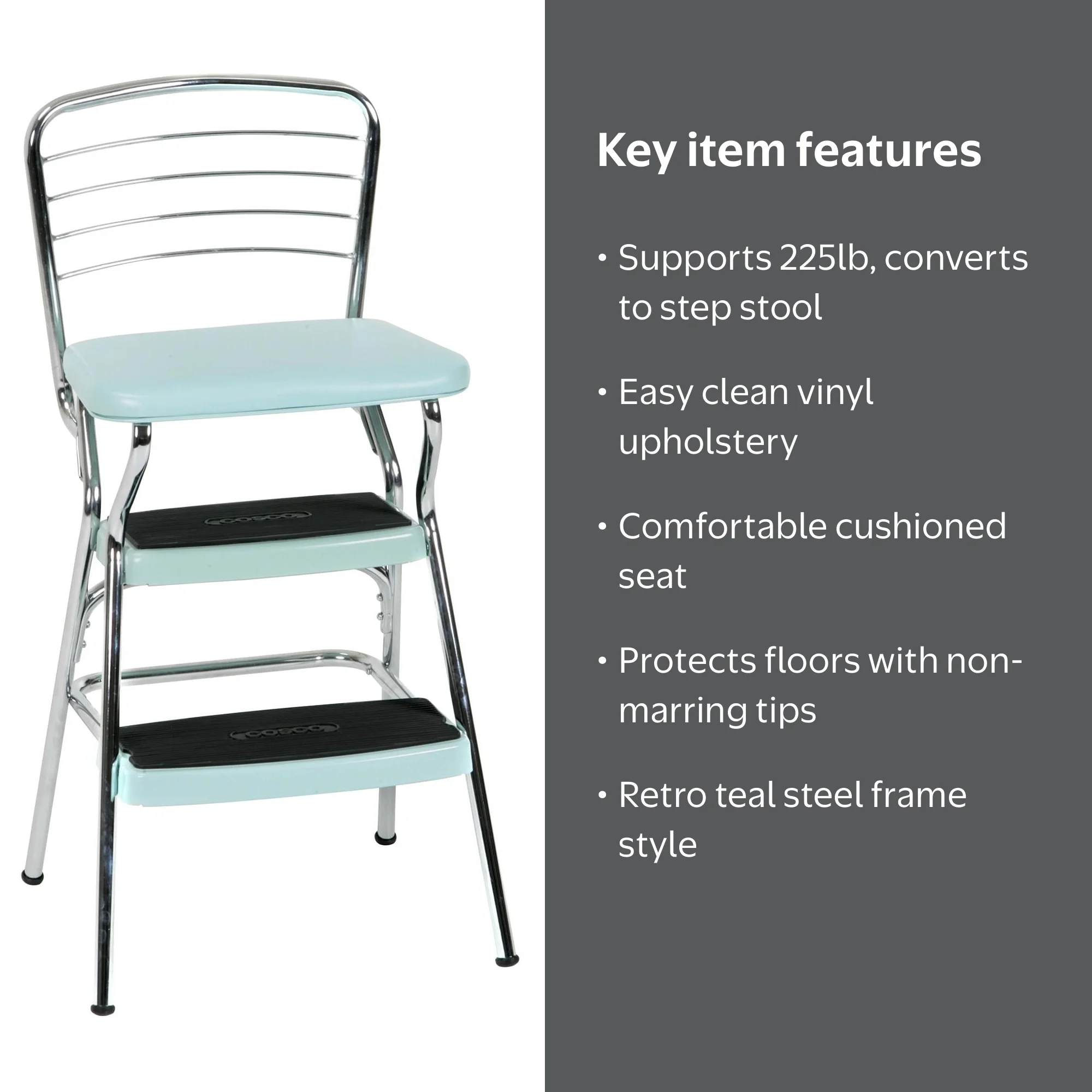 COSCO Stylaire Retro Chair + Step Stool with Flip-Up Seat (Teal