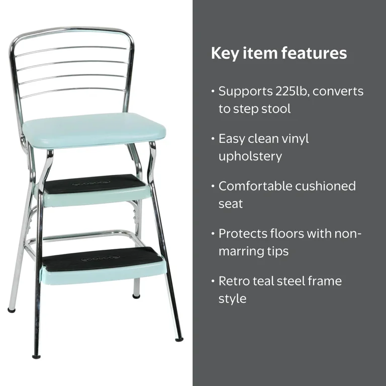 COSCO Stylaire Retro Chair + Step Stool with Flip-Up Seat (Teal
