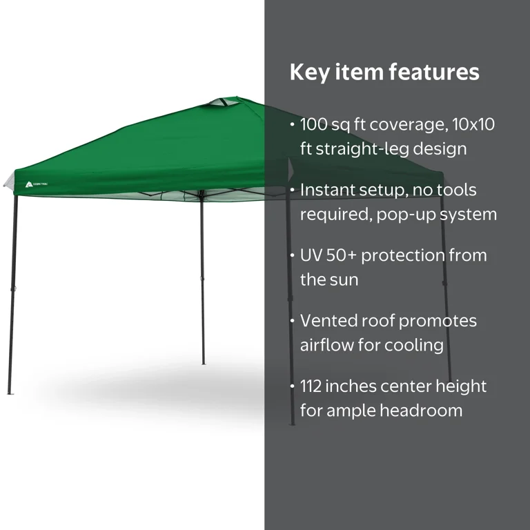 Ozark Trail 10' x 10' Straight Leg Instant Pop-up Outdoor Canopy