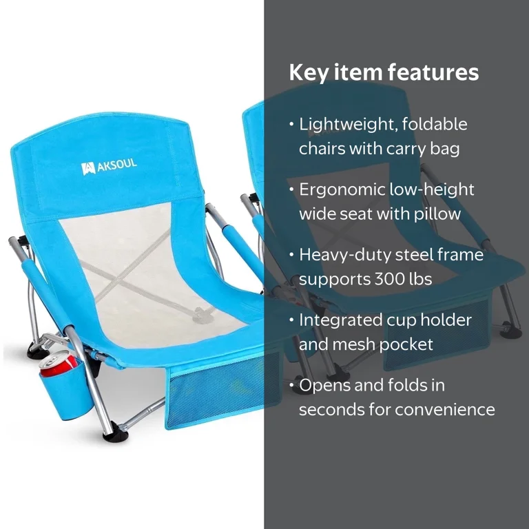 RUNACC Low Back Beach Chair, 2 Pack Foldable Portable Camping