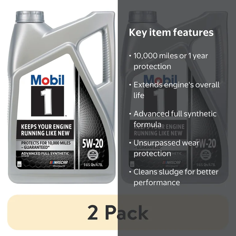 2 pack) Mobil 1 120763 Advanced Full Synthetic 5W-20, 5 Quarts