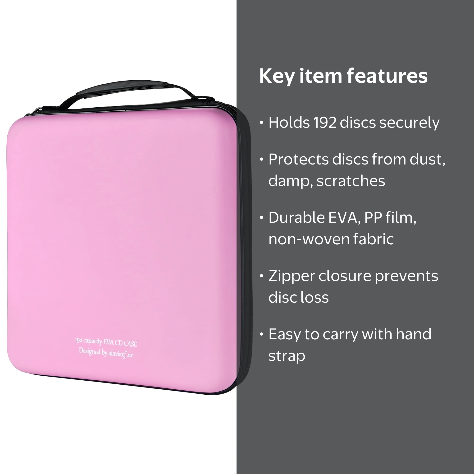 alavisxf xx Pink 192 Capacity EVA DVD CD Zipper Holder Disc
