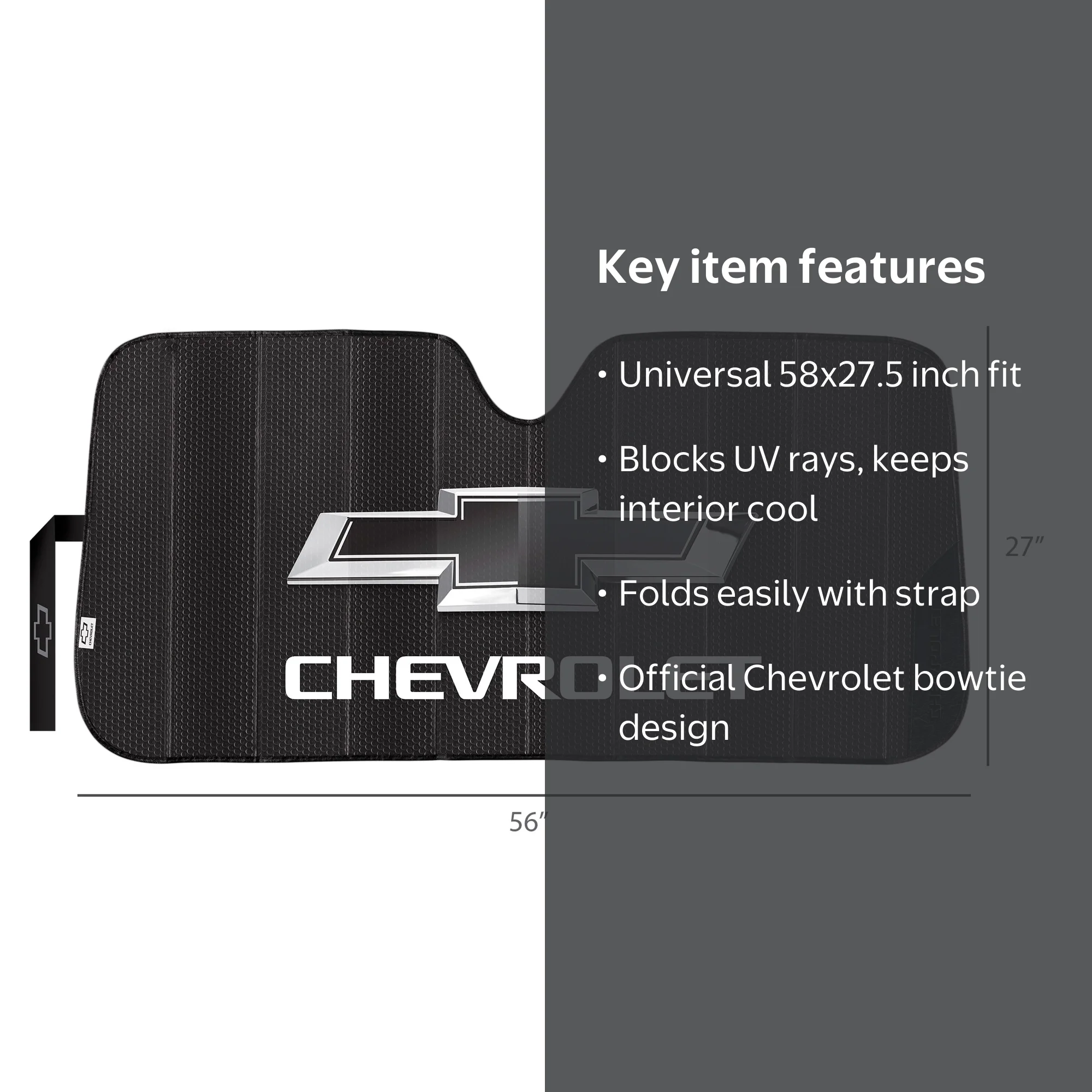 Plasticolor, Chevrolet Sunshade, 58‚Äù x 27.5‚Äù, Accordion Black