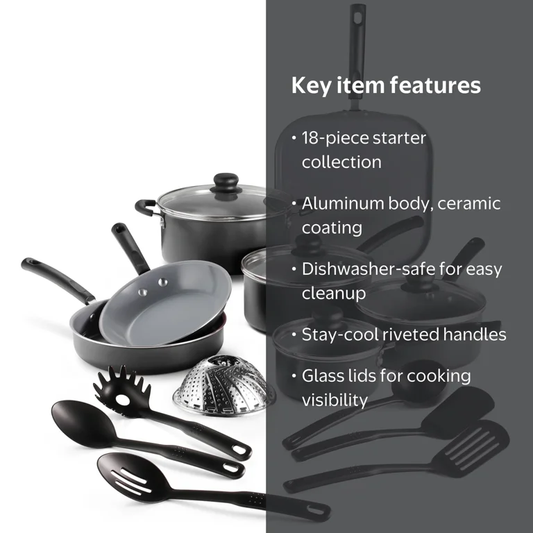 Free Shipping! Tramontina Ceramic 18-Piece Cookware Set Gray with
