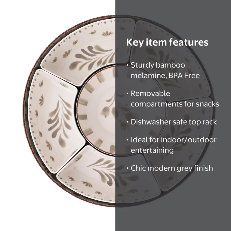 Better Homes & Gardens Bamboo Melamine Chip and Dip Tray Grey