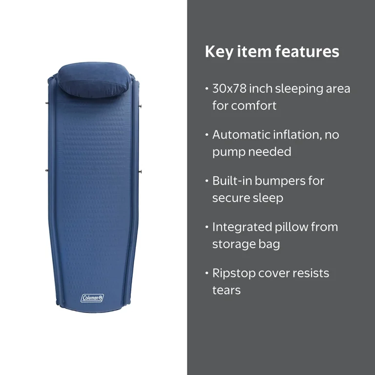 Coleman スリーピングマット 200x128cm Coleman Montauk Big and Tall Self-Inflating Sleeping Pad, Blue