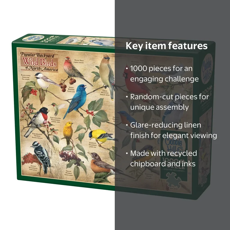Cobble Hill 1000 Piece Puzzle: Popular Backyard Wild Birds of