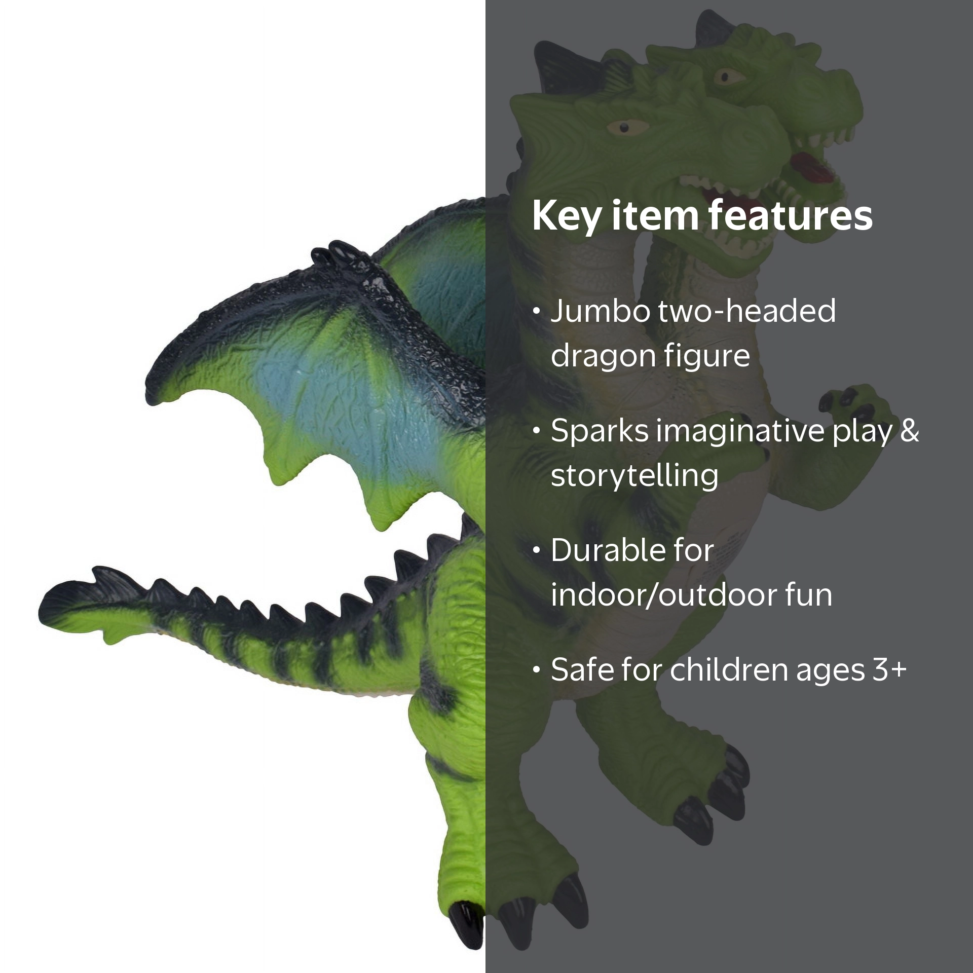 Wild Earth, Jumbo 2 Headed Dragon, Large Animal Figure, Green