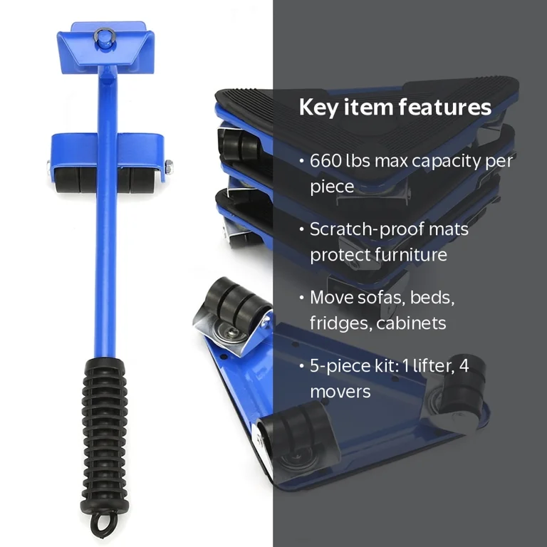 660Lbs Heavy Furniture Lifter Triangle Moving Sliders 360 Rotation Wheels Mover Tool Set