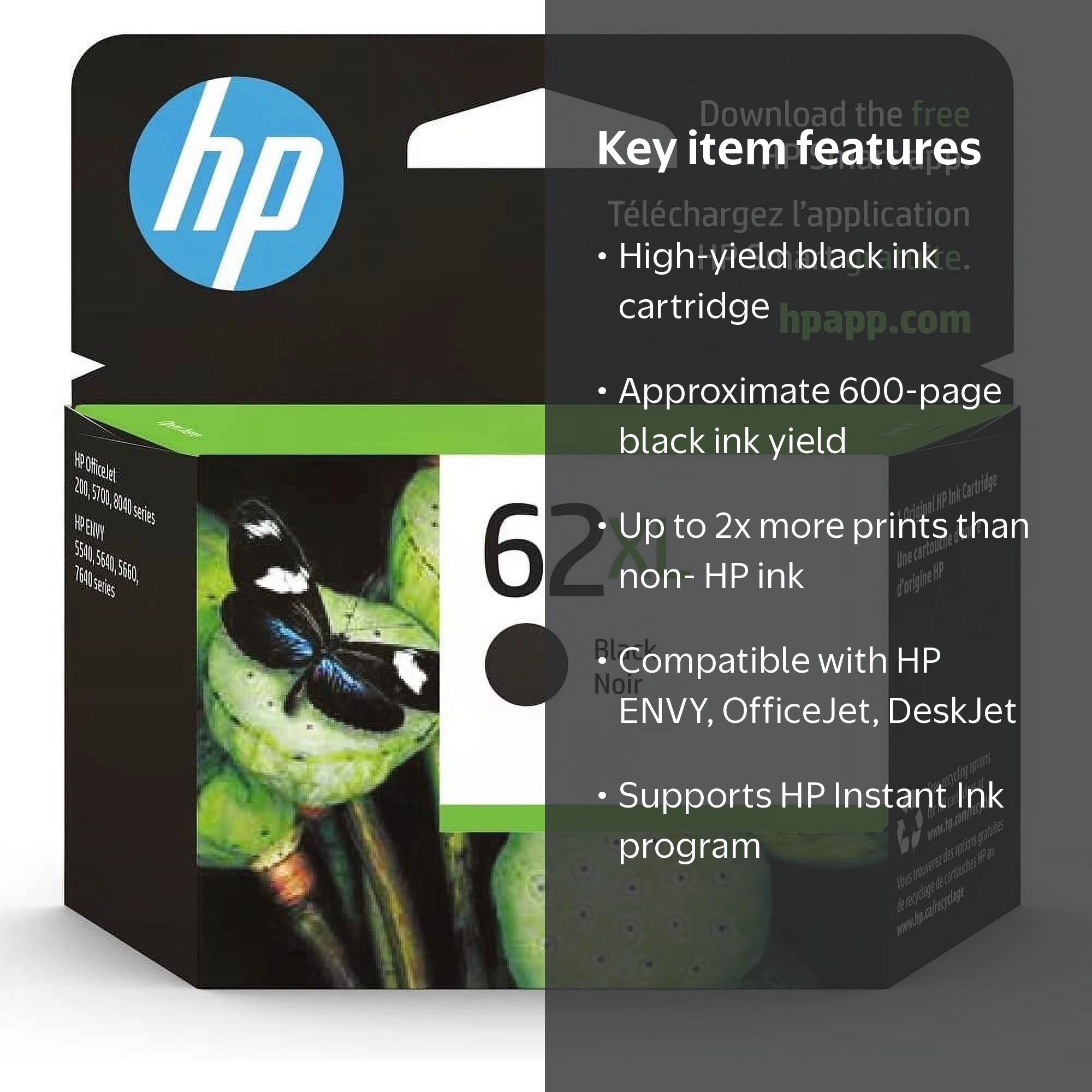 HP 62XL Black High-yield Ink Cartridge for Envy and OfficeJet