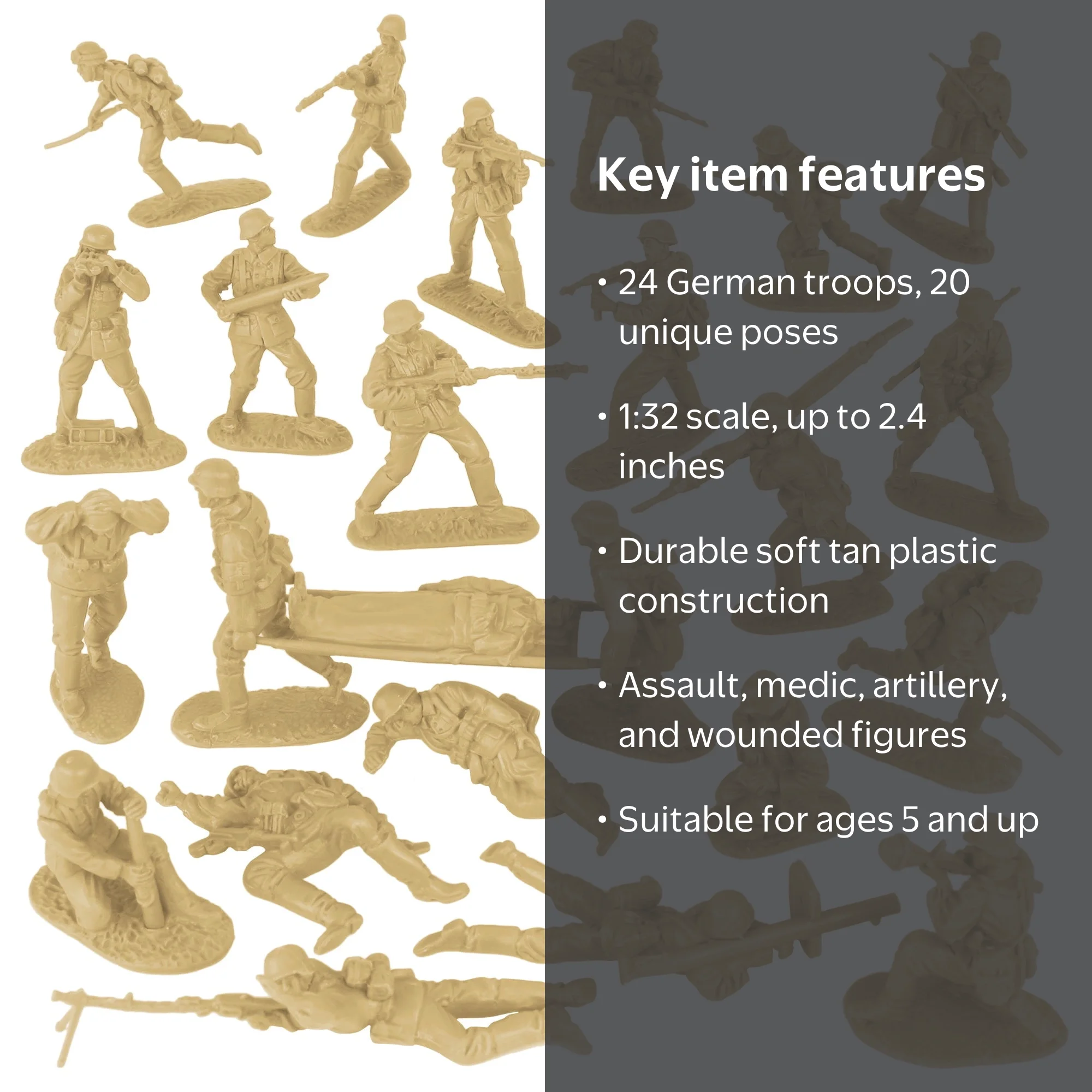 BMC CTS WW2 German Assault & Medics Plastic Army Men - 24pc Tan