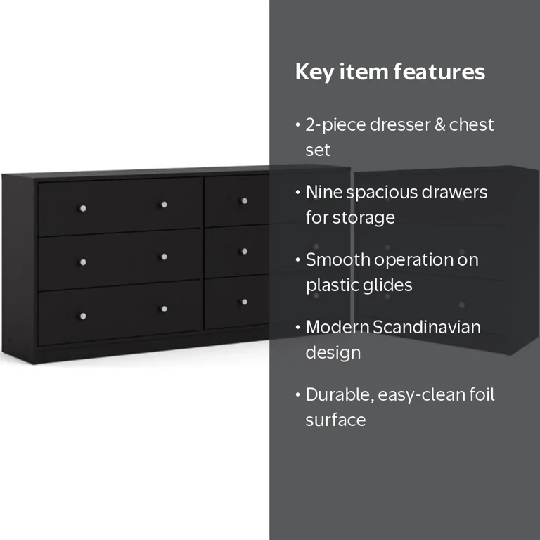 black dresser and chest set Home Square 2 Piece with 3 Drawer 6 Drawer Double in MSK Women's Long Sleeve Brand_ Level 99 Color:Black Red Rose Square pulls offer a