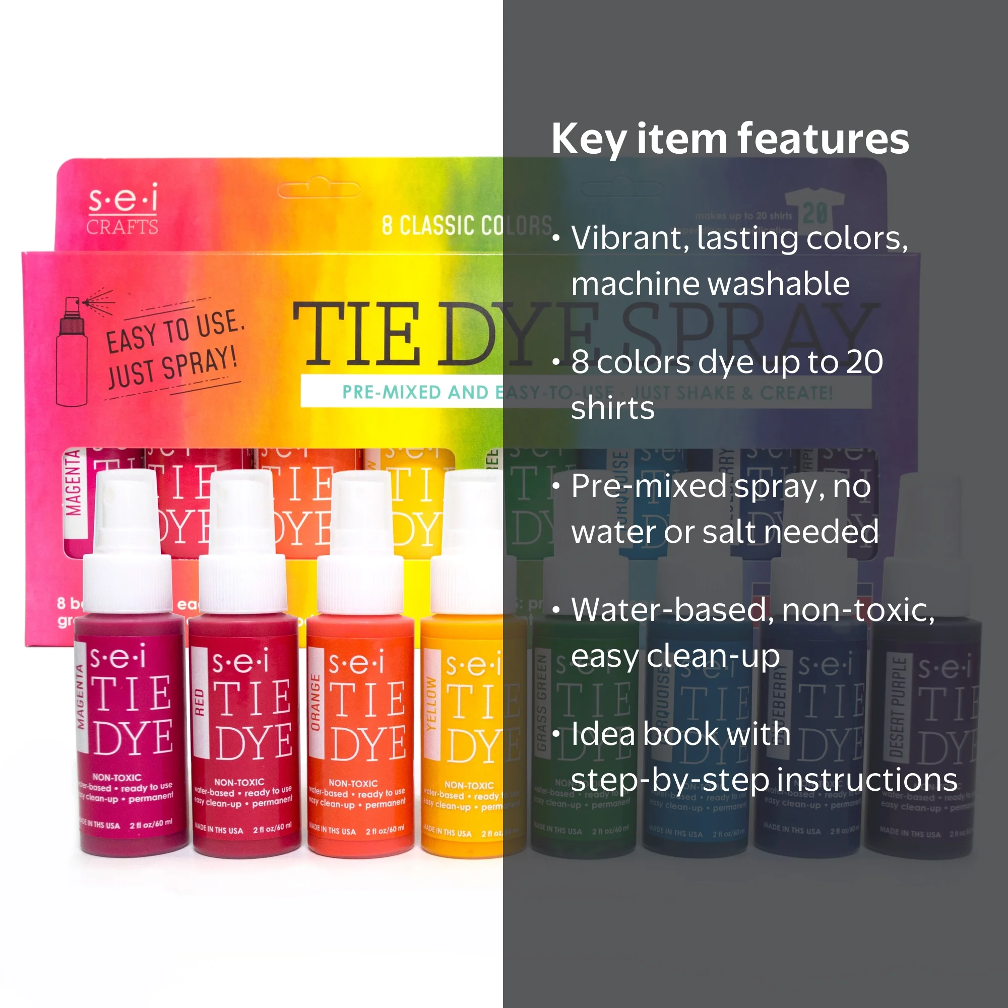 SEI, Classic Tie Dye Kit, 8 Colors, Fabric Spray for Clothing