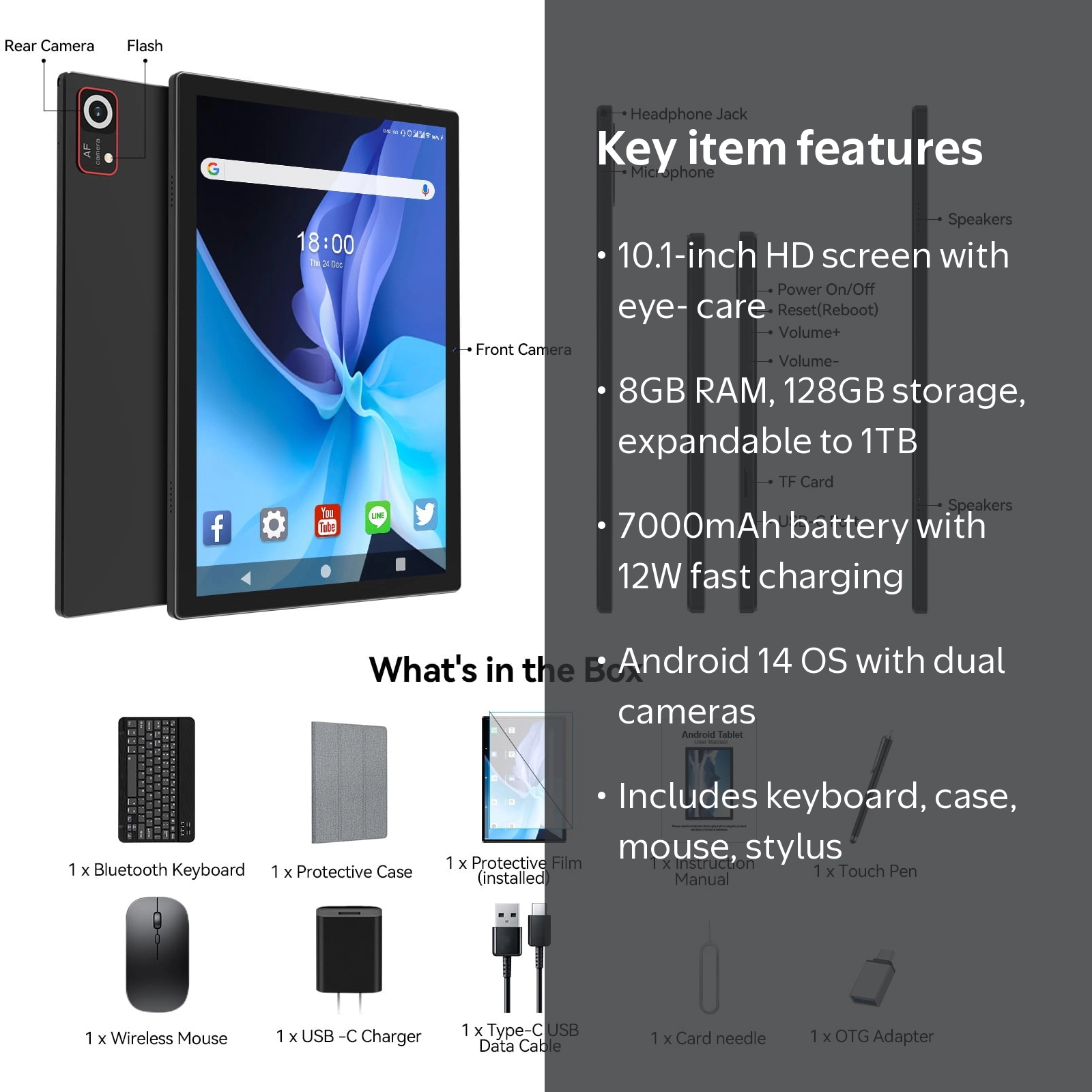 ANTEMPER Android 14 Tablet 10.1 Inch 8GB RAM 128GB ROM Unisoc T606