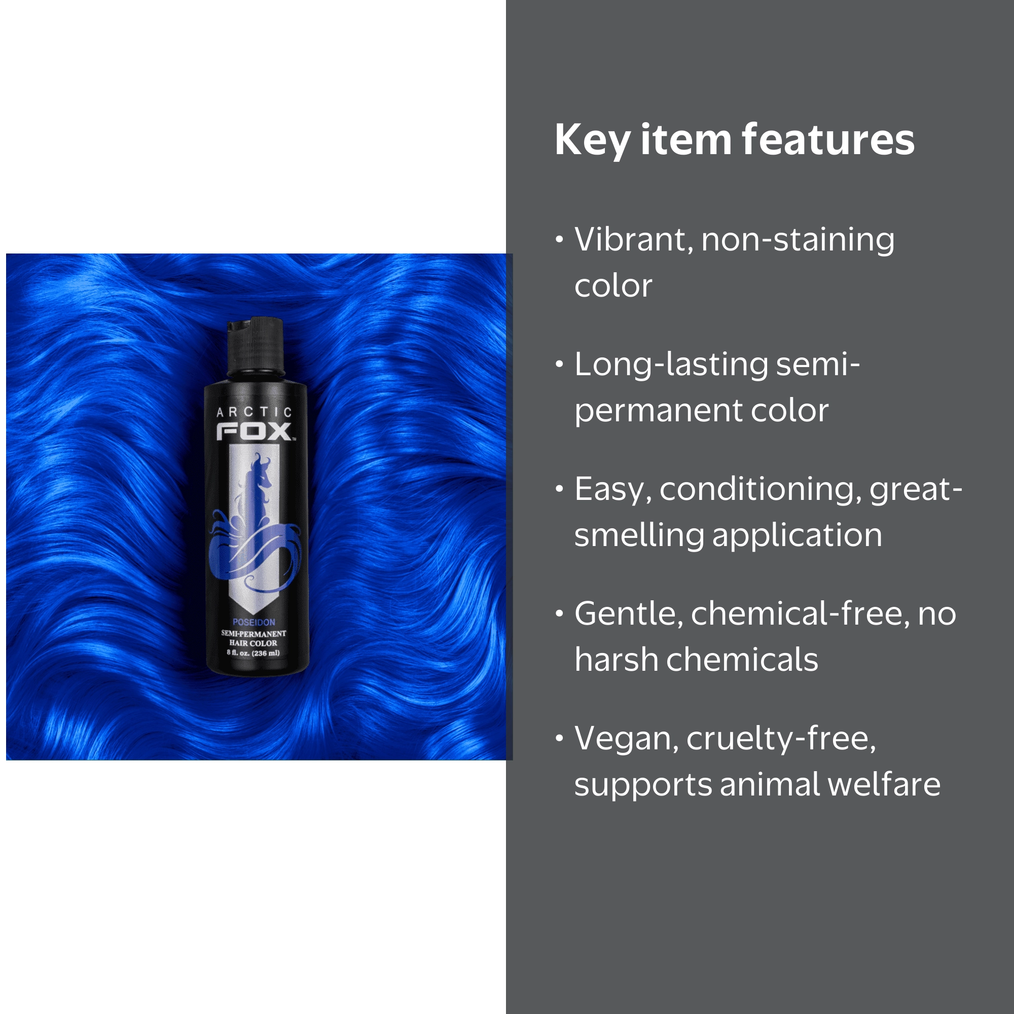 Arctic Fox Poseidon Semi-Permanent Vegan Hair Dye, 8 oz, Vibrant