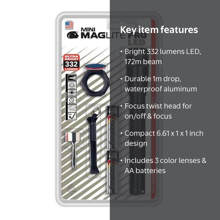 Free Shipping! Maglite SP2P01C Pro Mini LED Flashlight, Black, 332