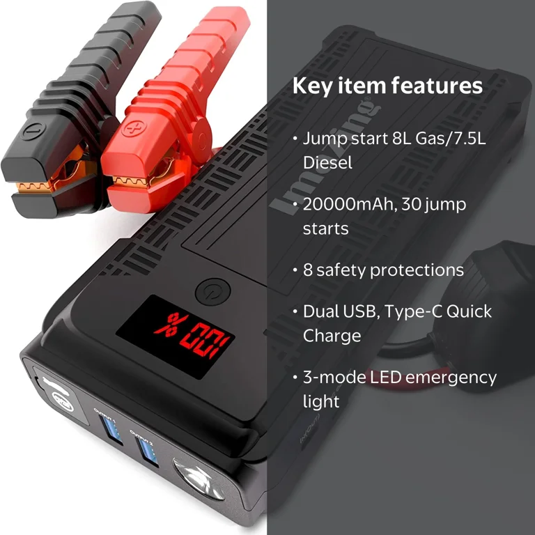 Imazing Car Battery Jump Starter, 2500A Peak 20000mAh, 12V Auto
